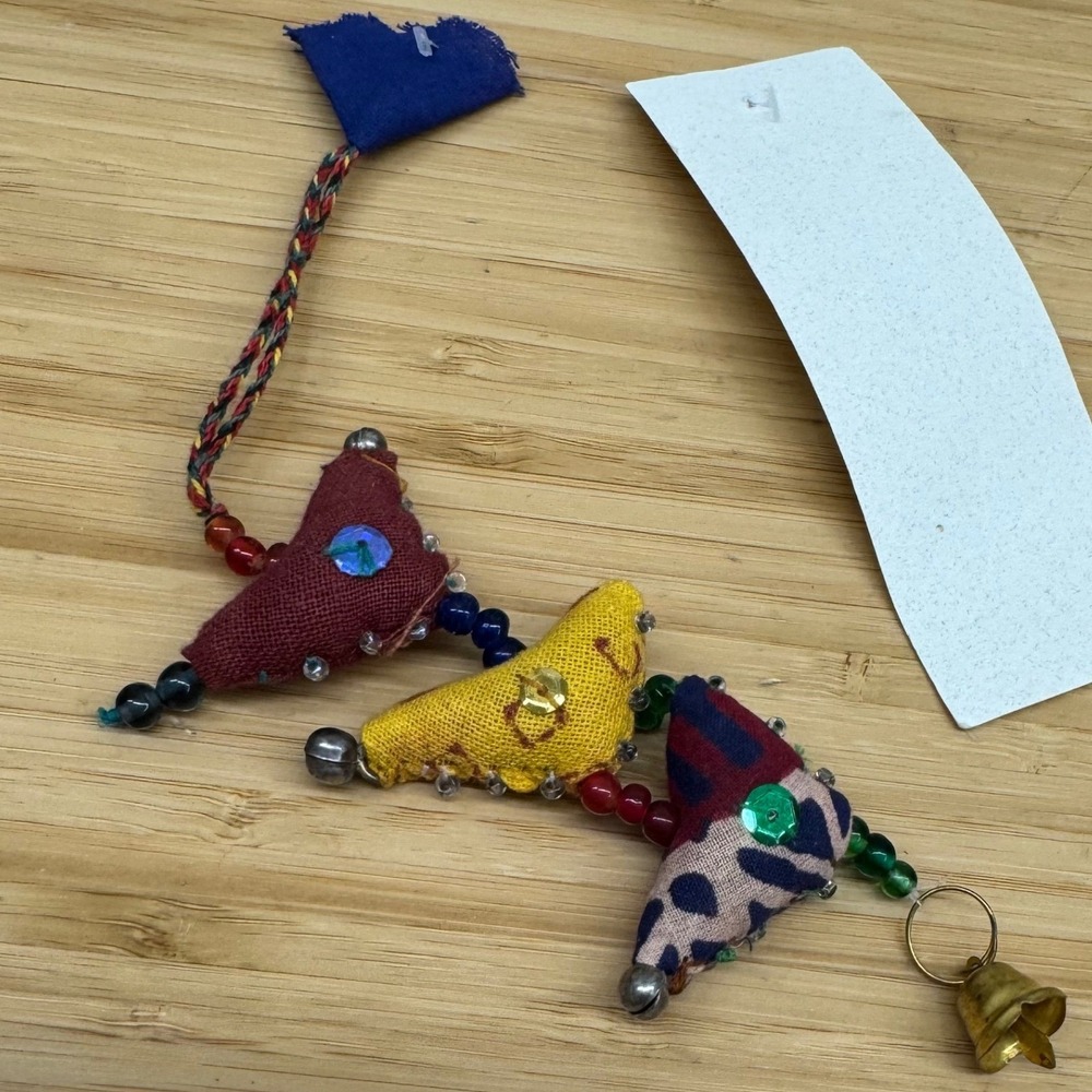 Indika Prosperity Hens Hanging Ornament Beaded Fabric India Folk Art Bell New